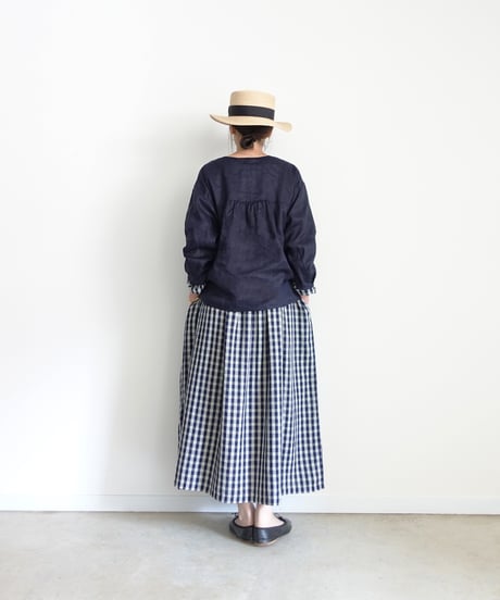 ichiAntiquités 1101111 Linen Canvas V neck Shirt / C : NAVY