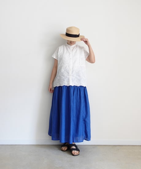 i c h i 251120  Cutwork Embroidery Band Collar Shirt / 3 COLORS