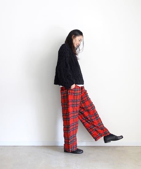 ichiAntiquités  1200324 Cotton Wool RED Tartan Relax Pants / A : RED