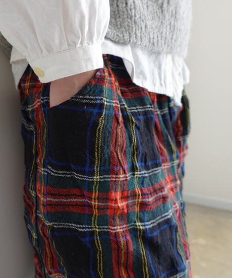【ONLINE LIMITED】ichiAntiquités  1200324 Cotton Wool BLACK Tartan Relax Pants / B : BLACK