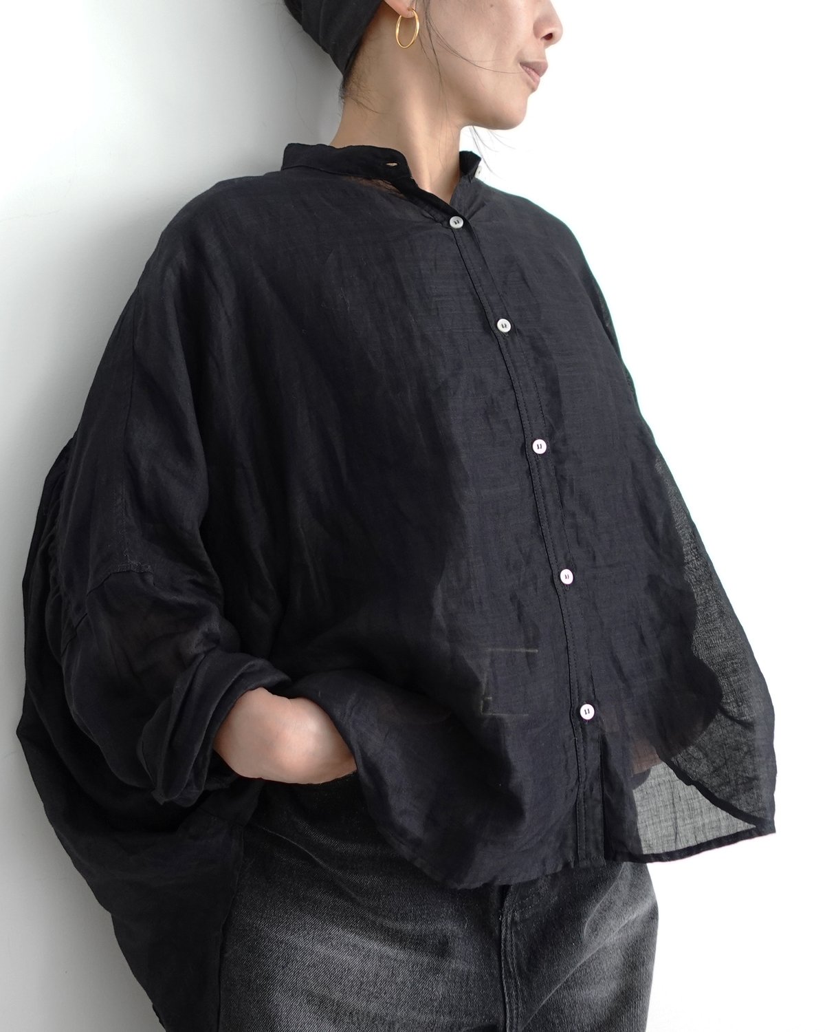 ちよ i c h i 260124 Linen Ramie Sheer Cross Shirt /
