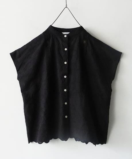 i c h i 251120  Cutwork Embroidery Band Collar Shirt / 3 COLORS