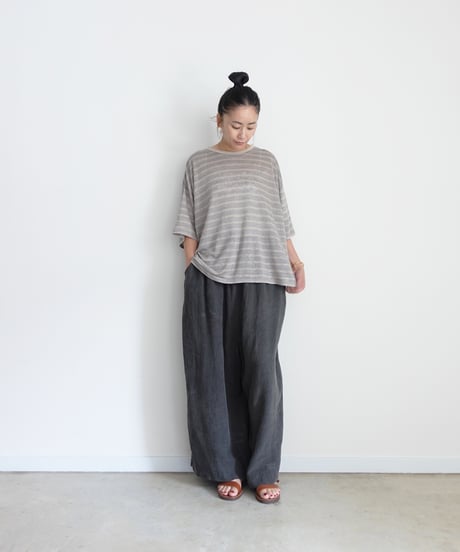 ichiAntiquités 1101147 Linen Border Loose T-shirt / 2 COLORS