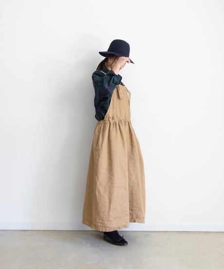【 LIMITED COLLECTION 】Antiquités noir  1000411 Vintage Linen Apron Dress / A : BEIGE