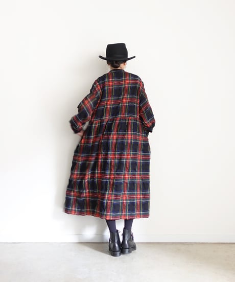 【ONLINE LIMITED】ichiAntiquités 1200325 Cotton Wool BLACK Tartan Dress / B : BLACK