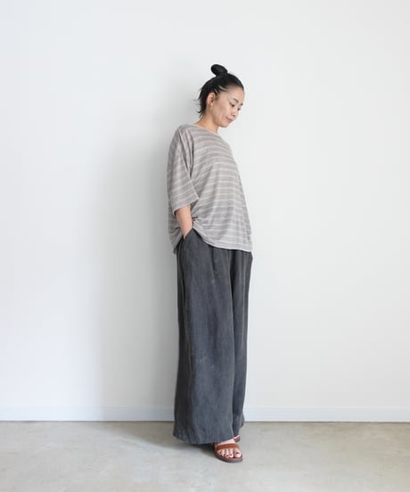 ichiAntiquités 1101147 Linen Border Loose T-shirt / 2 COLORS