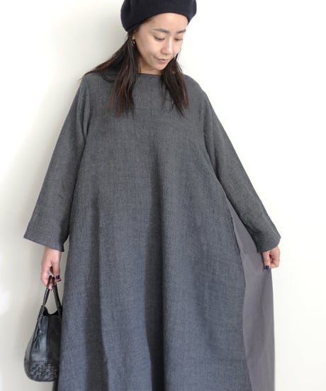 i c h i  260425 Wool Gauze & Cotton Cloth Dress / 2 COLORS