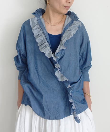 i c h i  260404 Denim 2way Frill Shirt / 2 COLORS