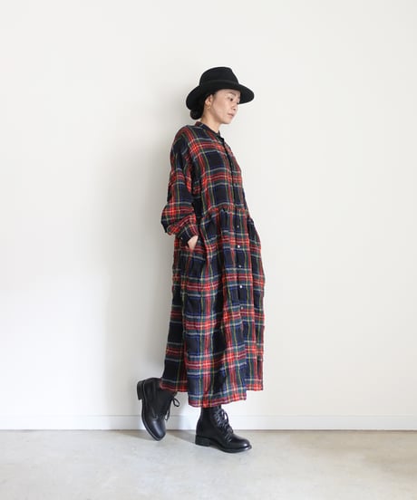 【ONLINE LIMITED】ichiAntiquités 1200325 Cotton Wool BLACK Tartan Dress / B : BLACK