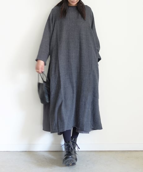 i c h i  260425 Wool Gauze & Cotton Cloth Dress / 2 COLORS