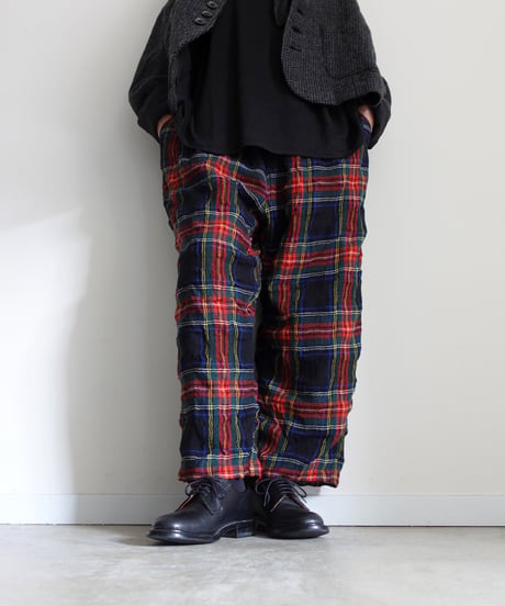 【ONLINE LIMITED】ichiAntiquités  1200324 Cotton Wool BLACK Tartan Relax Pants / B : BLACK