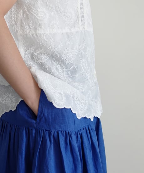 i c h i 251120  Cutwork Embroidery Band Collar Shirt / 3 COLORS