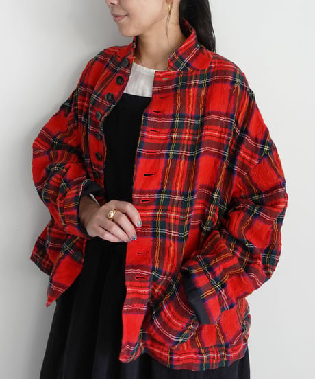 ichiAntiquités  1200323 Cotton Wool RED Tartan Jacket / A : RED