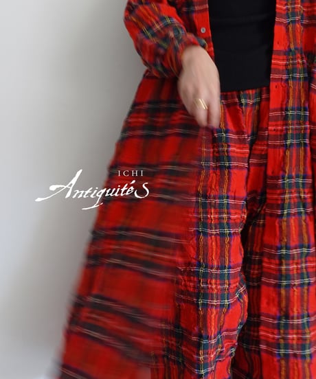 ichiAntiquités 1200325 Cotton Wool RED Tartan Dress / A : RED