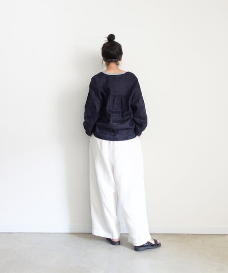 ichiAntiquités 1101111 Linen Canvas V neck Shirt / C : NAVY