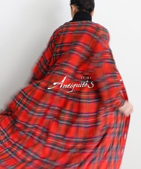 ichiAntiquités 1200325 Cotton Wool RED Tartan Dress / A : RED