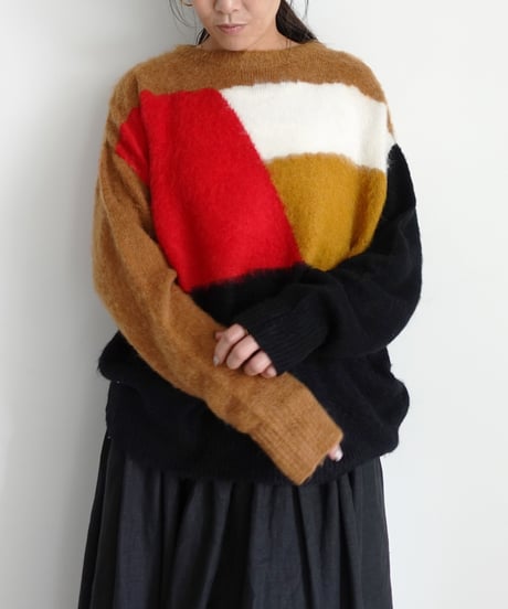 i c h i  260452 Color Panel Knit Pullover / 2 COLORS