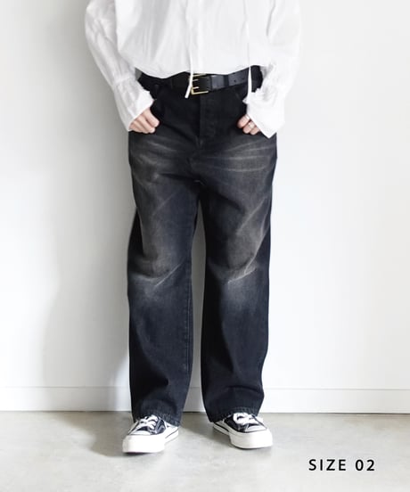 i c h i  241230 Denim Sarrouel Pants / D : BLACK・2 SIZE