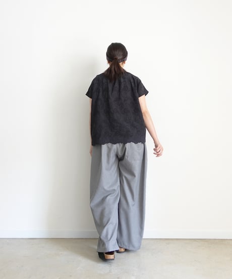 i c h i 251120  Cutwork Embroidery Band Collar Shirt / 3 COLORS