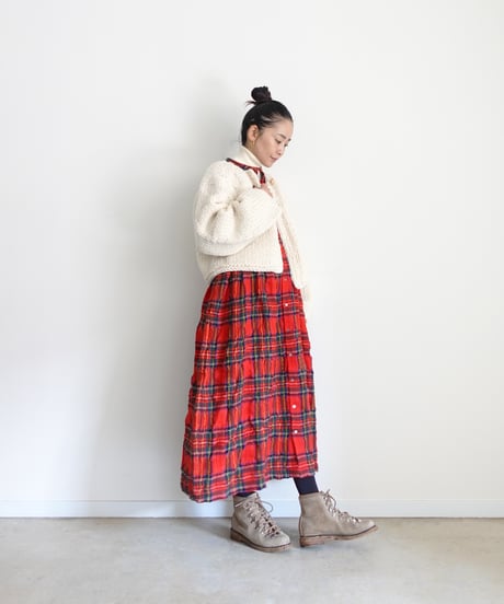 ichiAntiquités 1200325 Cotton Wool RED Tartan Dress / A : RED