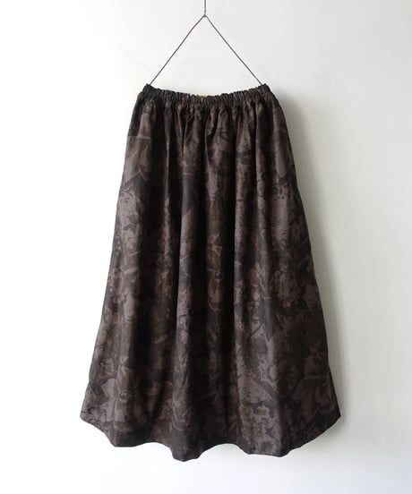 i c h i  260520 Cotton Linen Flower Print Skirt / C : BROWN