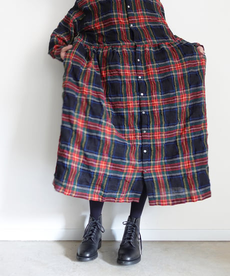 【ONLINE LIMITED】ichiAntiquités 1200325 Cotton Wool BLACK Tartan Dress / B : BLACK