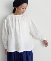【 LIMITED COLLECTION 】Antiquités noir 800404  Linen Band Collar Blouse / D : WHITE