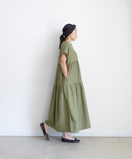 i c h i 260107 Cotton Broadcloth Tiered Dress / D : OLIVE