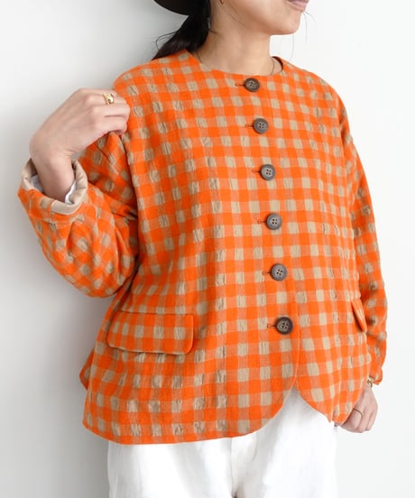 ichiAntiquités 1200318 Cotton Wool Gingham Check Jacket / 3 COLORS