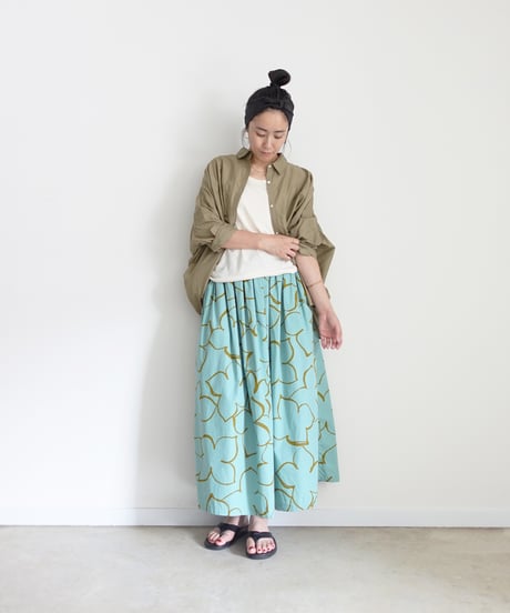 i c h i  251226  Flower Print Skirt / B : GREEN