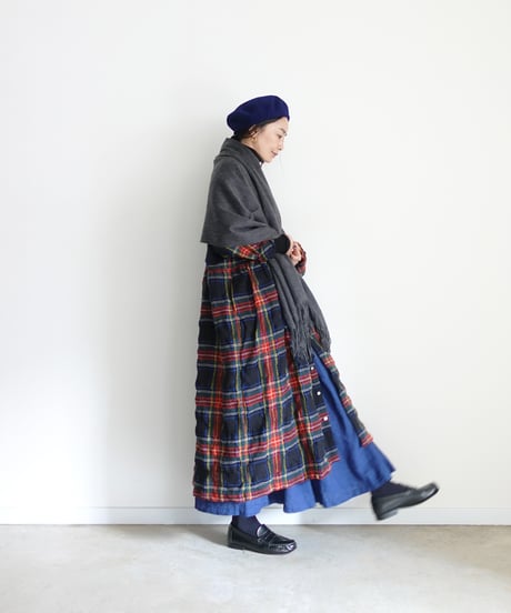 【ONLINE LIMITED】ichiAntiquités 1200325 Cotton Wool BLACK Tartan Dress / B : BLACK