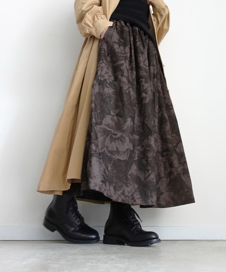 i c h i  260520 Cotton Linen Flower Print Skirt / C : BROWN