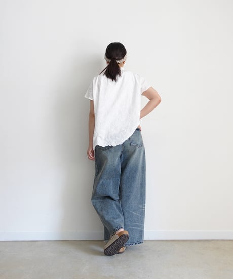 i c h i 251120  Cutwork Embroidery Band Collar Shirt / 3 COLORS