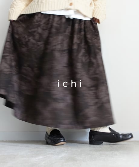 i c h i  260520 Cotton Linen Flower Print Skirt / C : BROWN