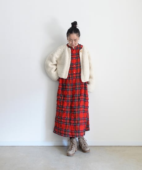 ichiAntiquités 1200325 Cotton Wool RED Tartan Dress / A : RED