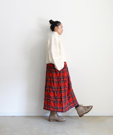 ichiAntiquités 1200325 Cotton Wool RED Tartan Dress / A : RED