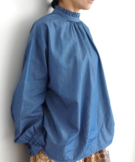 i c h i  260403 Denim 2way Frill Blouse / 2 COLORS