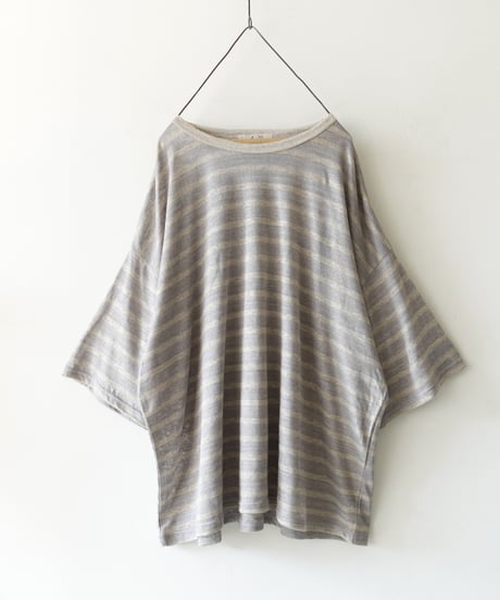 ichiAntiquités 1101147 Linen Border Loose T-shirt / 2 COLORS