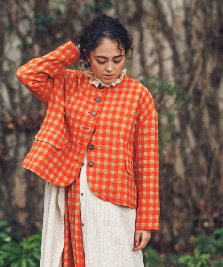 ichiAntiquités 1200318 Cotton Wool Gingham Check Jacket / 3 COLORS