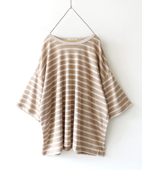 ichiAntiquités 1101147 Linen Border Loose T-shirt / 2 COLORS