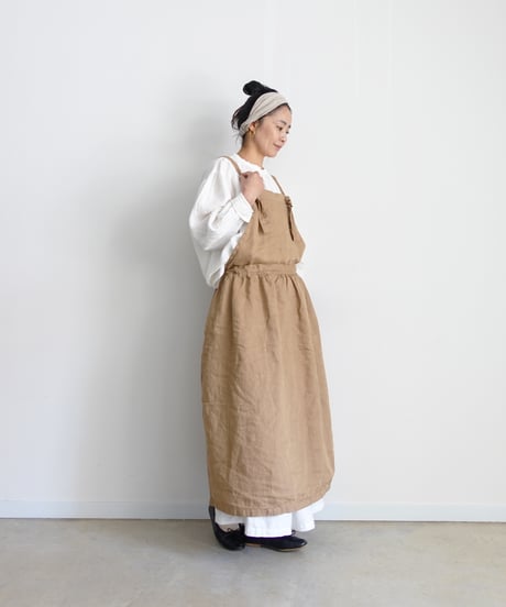 【 LIMITED COLLECTION 】Antiquités noir  1000411 Vintage Linen Apron Dress / A : BEIGE