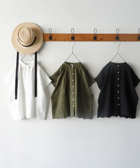 i c h i 251120  Cutwork Embroidery Band Collar Shirt / 3 COLORS