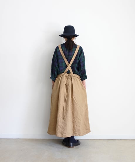 【 LIMITED COLLECTION 】Antiquités noir  1000411 Vintage Linen Apron Dress / A : BEIGE