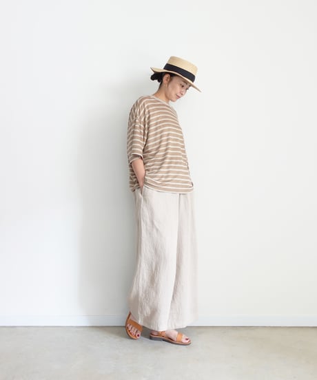 ichiAntiquités 1101147 Linen Border Loose T-shirt / 2 COLORS