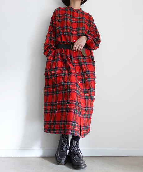 ichiAntiquités 1200325 Cotton Wool RED Tartan Dress / A : RED