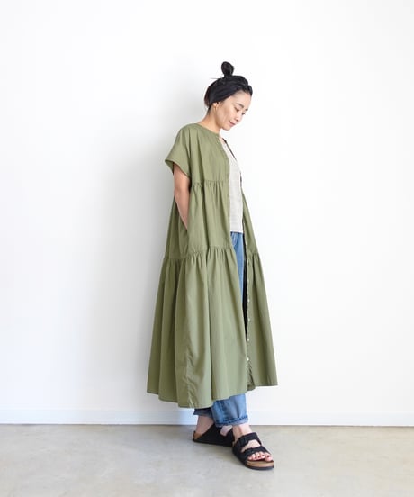 i c h i 260107 Cotton Broadcloth Tiered Dress / D : OLIVE