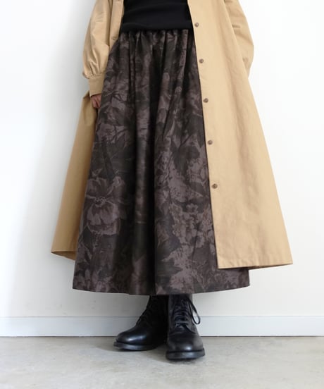 i c h i  260520 Cotton Linen Flower Print Skirt / C : BROWN
