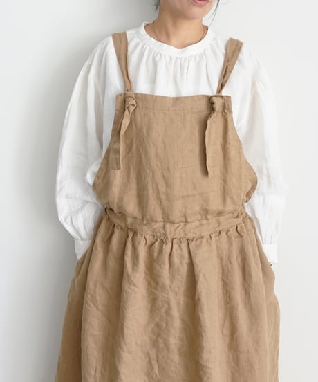 【 LIMITED COLLECTION 】Antiquités noir  1000411 Vintage Linen Apron Dress / A : BEIGE