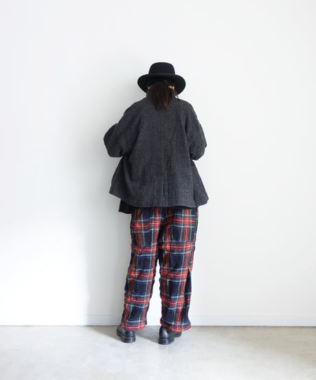 【ONLINE LIMITED】ichiAntiquités  1200324 Cotton Wool BLACK Tartan Relax Pants / B : BLACK