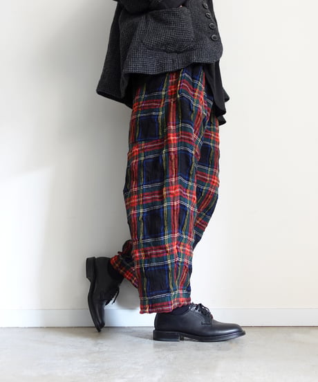 【ONLINE LIMITED】ichiAntiquités  1200324 Cotton Wool BLACK Tartan Relax Pants / B : BLACK